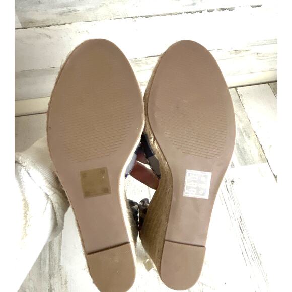 Draper James Womens 9 Navy Blue White Gingham Wedge Espadrille Sandals Shoe NEW - Picture 7 of 10